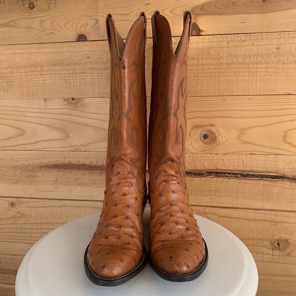 Nocona Chestnut Mens Cowboy Boots 6.5B Full Quill Ostrich Leather Western Stitch - Picture 5 of 10